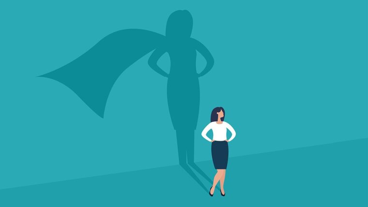 Woman with a shadow of a superheroine