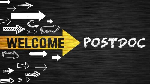 Pfeile mit den Wörtern "Welcome" und "Postdoc"