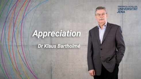 placeholder image — Dr Klaus Bartholomè in front of a grey wall, next to him is the keyword appreciation.