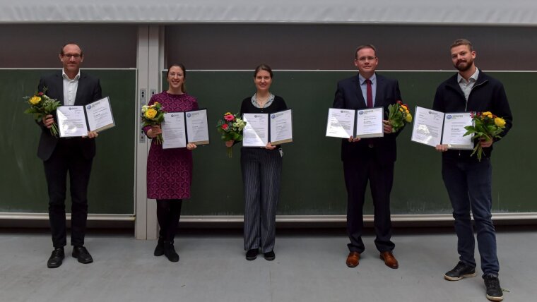 left to right:  Prof. A. Brenning, Prof. A. Klafki, Dr B. Hövelbrinks, Dr A. Pfeil, B. Hinrichs