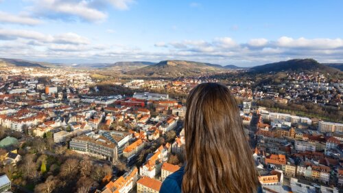 View of Jena&#039;s city centre from the Jentower towards Jenzig.