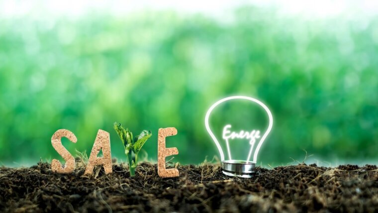 The letters SAVE next to a light bulb symbol