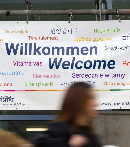 Welcome banner at a wall of the university