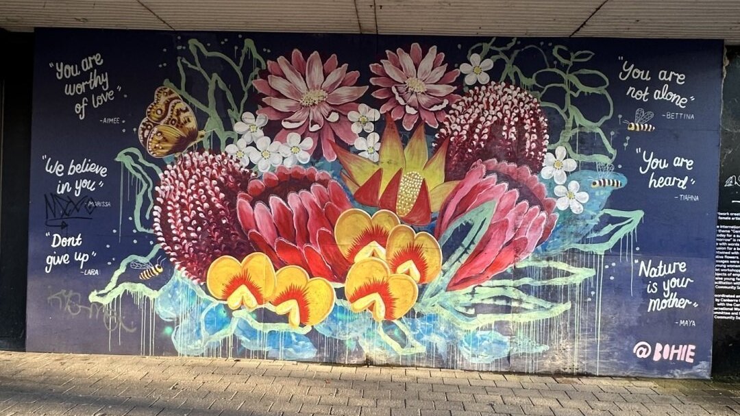 Bunt bemalte Wand in der Innenstadt.