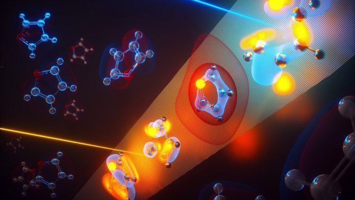 Artistic illustration portraying the ring-opening dynamics of the furan molecule.