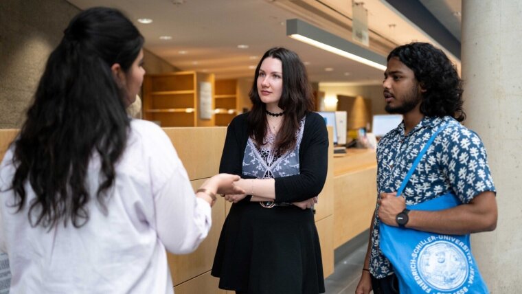 International students in the library.