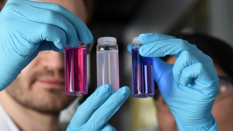 Functionalised polymer nanoparticles in a test tube.