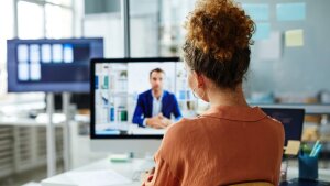 Woman in online conversation