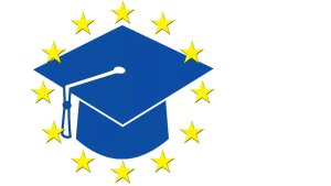 A doctoral hat surrounded by European stars