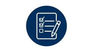Dark blue circle with ticked off to-do list.