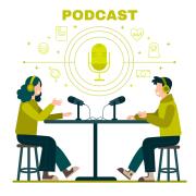 Platzhalterbild — illustrierte Leute, die einen Podcast machen