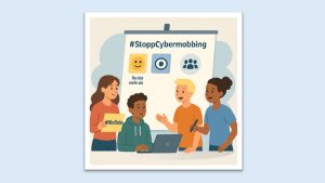 Jugendliche gestalten ein Plakat zum Thema Cybermobbing