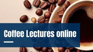 Kaffeetasse mit Kaffeebohnen und der Schrift Coffee Lectures online