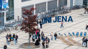 A view of the campus at Ernst-Abbe-Platz during the University of Jena's study orientation days.