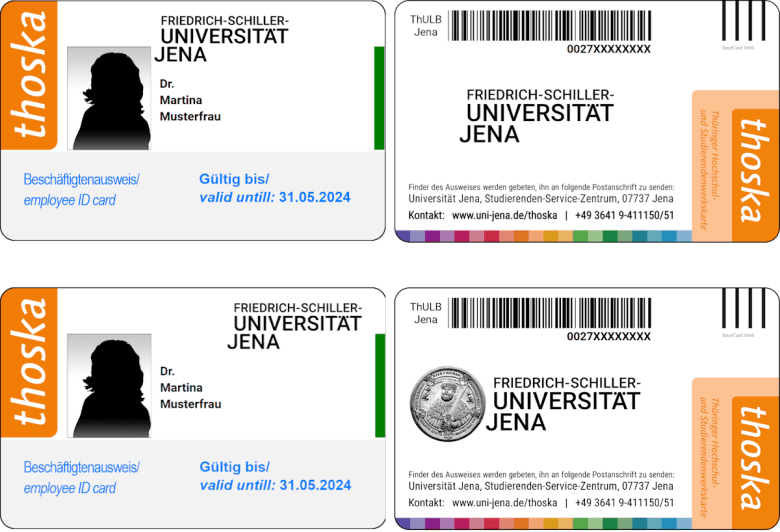 Abbildung einer thoska für Beschäftigte (v.l.n.r.: Vorderseite, Rückseite)
