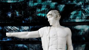 Cast of Apollo from the west pediment of the Temple of Zeus at Olympia.