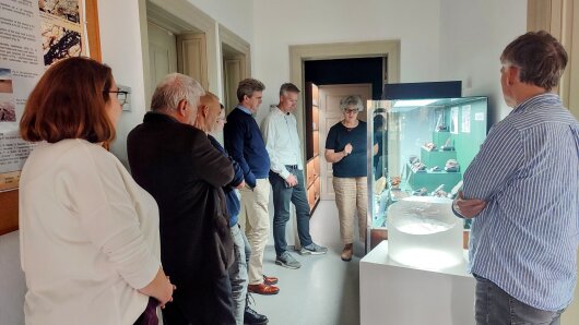 Führung der Reviewgruppe durch die Mineralogische Sammlung mit Frau Dr. Kreher-Hartmann (Kustodin der Sammlung)