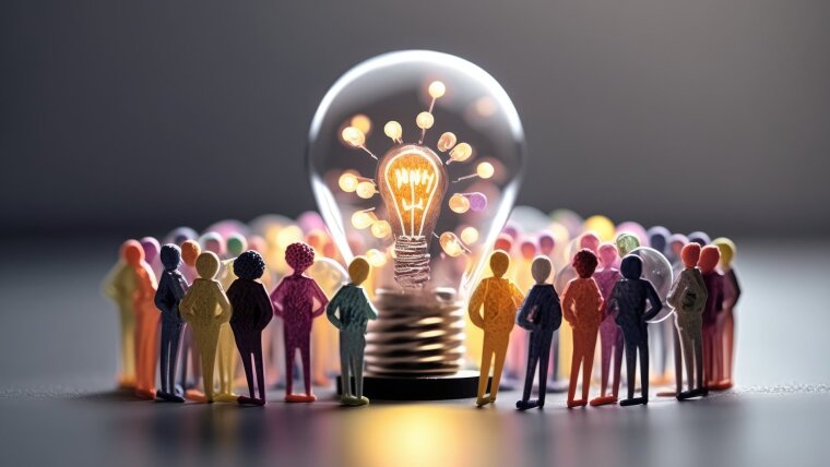 Figuren um einer Glühbirne