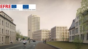 This architectural image shows the building complexes on the Inselplatz campus.