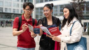 Three students on campus