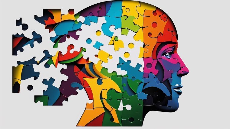 Kopf aus bunten Puzzleteilen