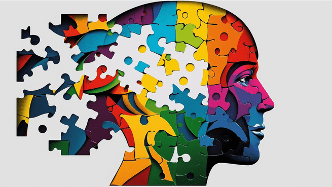 Kopf aus bunten Puzzleteilen