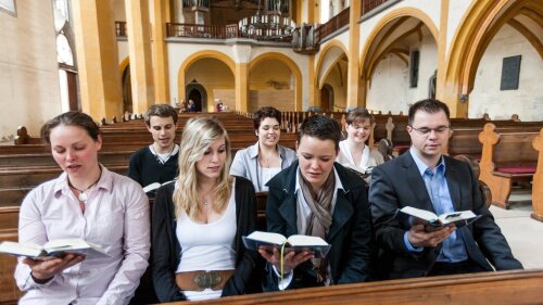 Students in a church