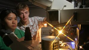 Doctoral researchers in the microspectroscopy lab
