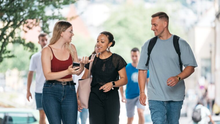 Studierende auf dem Weg zum Campus