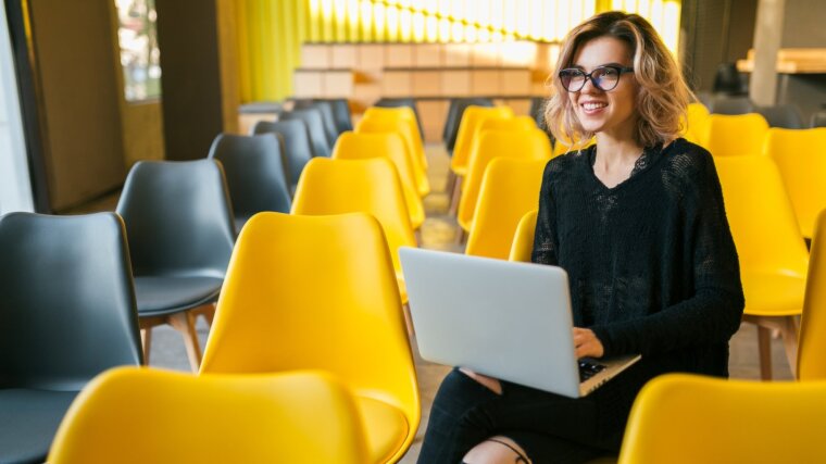 Student doing research with her laptop