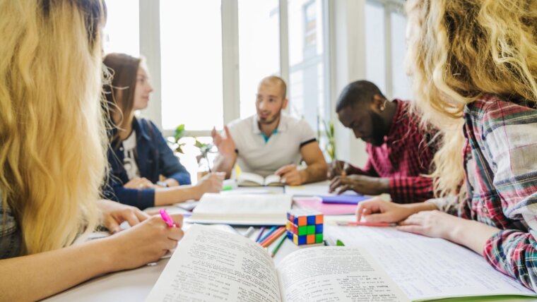 Students prepare a presentation together