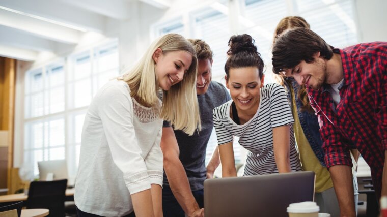 Students prepare a presentation together