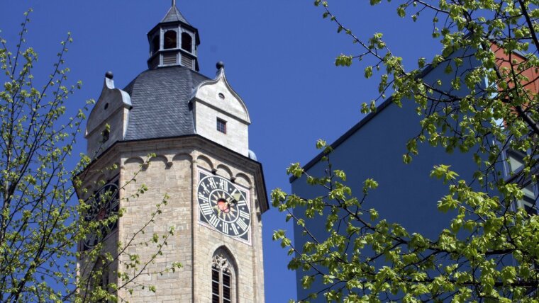 View of the church steeple in Jena