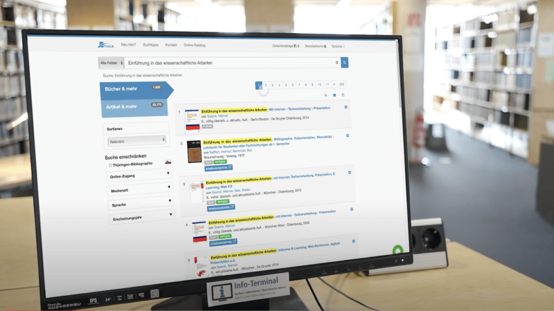 Platzhalterbild — Ein Monitor mit der geöffneten Recherche Webseite der ThULB