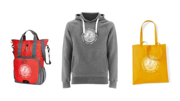 Bag, sweater and pouch printed with seal motif