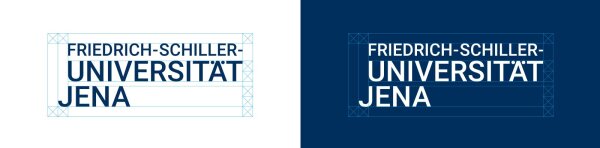 Word mark of the University of Jena on different backgrounds