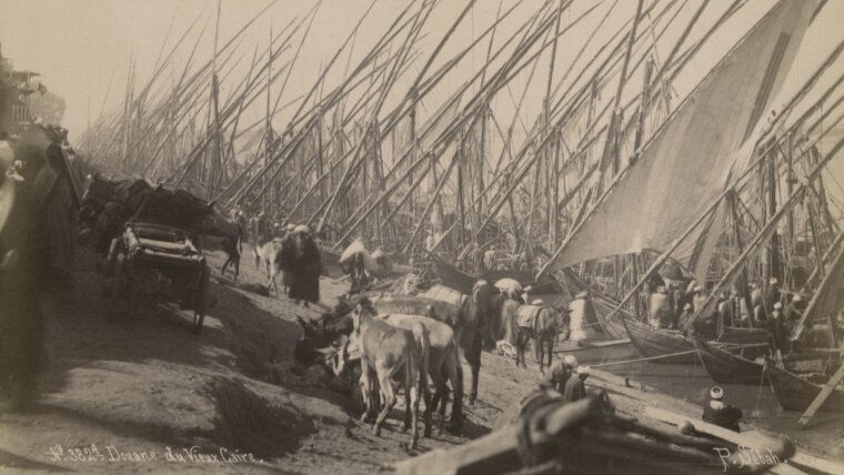 Pascal Sébah: Kairo, Schiffe in Altkairo, vor 1881, Albuminabzug 196 x 258 mm