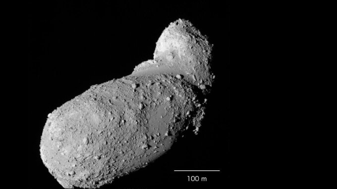 Asteroid Itokawa, recorded by the Japanese space probe Hayabusa in October 2005.