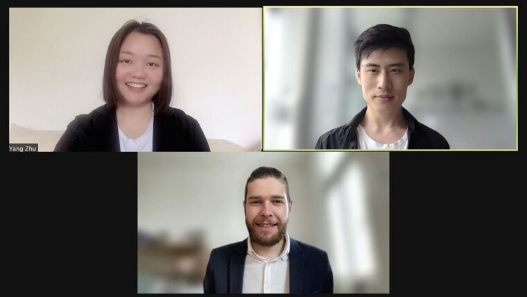 Auf dem Foto sehen Sie oben links Yang Zhu, oben rechts Jun Wang und unten Roman Wanusch.
