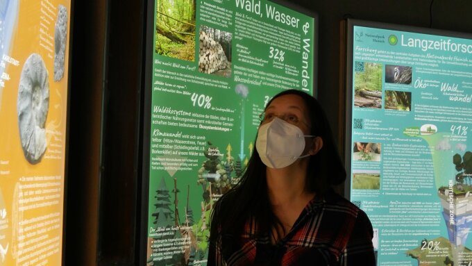 Display boards in the exhibition room inform guests about various topics.