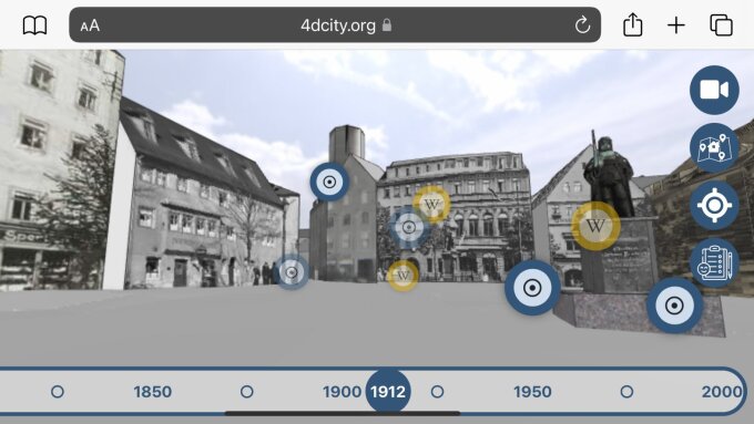 Das Projekt Jena4D ermöglicht Zeitreisen in die Jenaer Stadtgeschichte: Blick auf den Marktplatz im Jahr 1912.