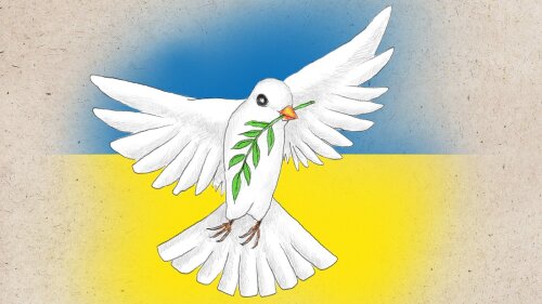 Dove of peace against a yellow-blue background.