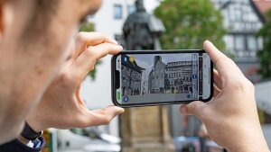 4D-Live-Darstellung des historischen Marktplatzs in Jena.