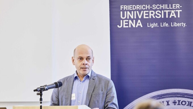 Prof. Dr Joachim Denzler from the University of Jena speaking during the kick-off meeting of the ELLIS Unit Jena.