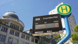 Tram stop at the campus of the Friedrich Schiller University at Ernst Abbe Platz in Jena