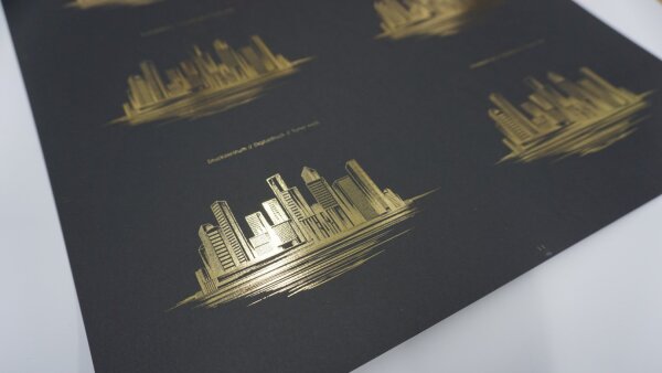 Druckbogen mit Sleekingfolie in Gold