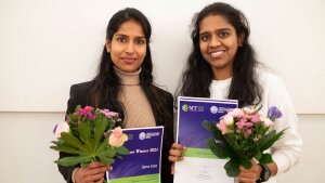 The winner of the audience award, Jisna Jose, and the winner of the jury award, Priya Reddy