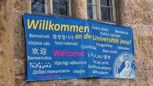 Welcome banner at university main building